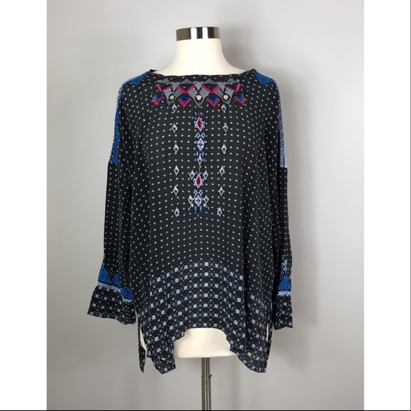 Johnny Was Tops - Johnny Was Silk Black Embroidered Blouse Sz Small